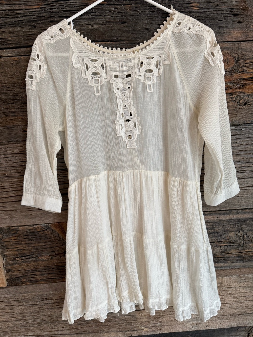 FREE PEOPLE Boho Ivory Crochet babydoll mini Dress